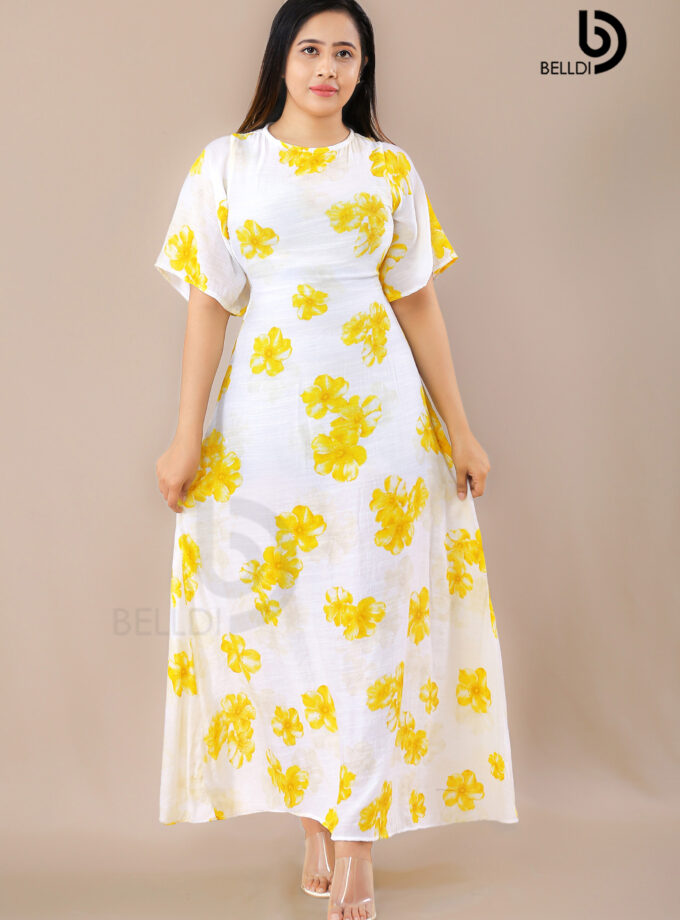 BUTTERFLY SLEEVE FLORAL LONG DRESS