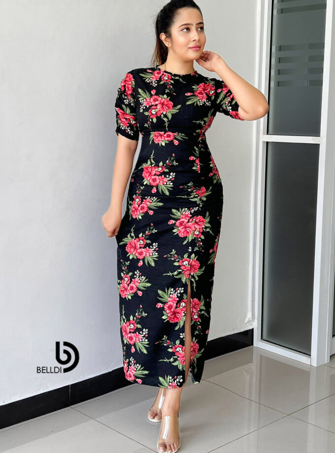 SHORT SLEEVE LONG FLORAL DRESS