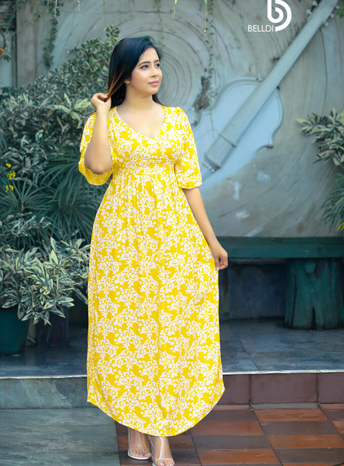 BUTTERFLY SLEEVE V -NECK LONG DRESS