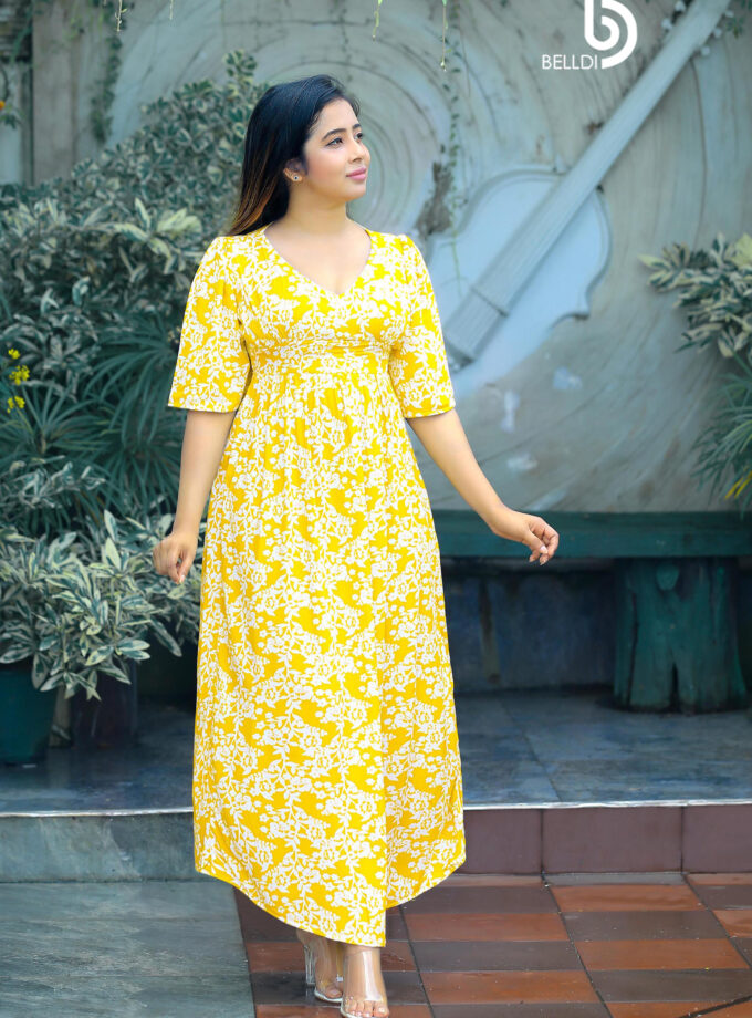 BUTTERFLY SLEEVE V -NECK LONG DRESS