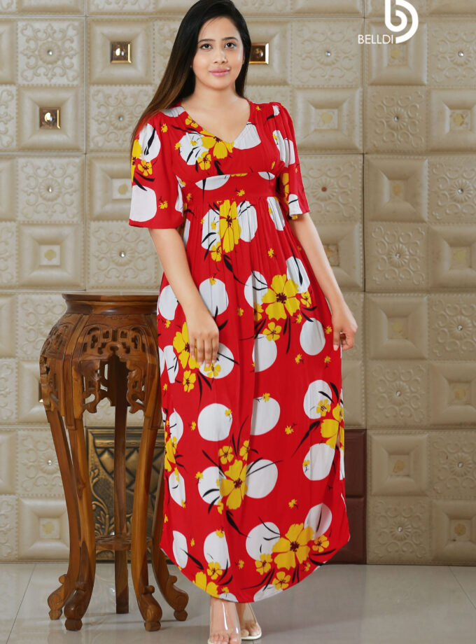 BUTTERFLY SLEEVE V -NECK LONG DRESS