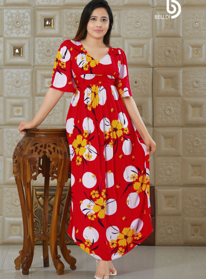 BUTTERFLY SLEEVE V -NECK LONG DRESS