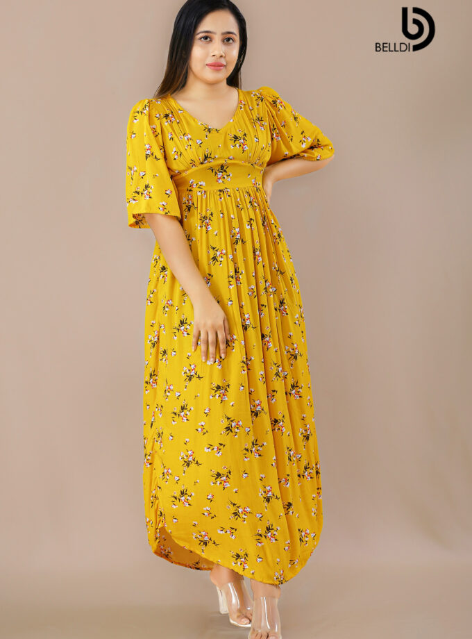 BUTTERFLY SLEEVE V -NECK LONG DRESS