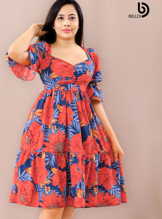 PUFF SLEEVE FLORAL SHORT DRESS