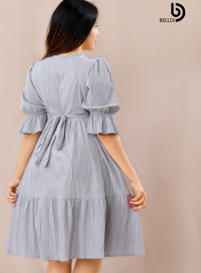 CROSS NECK PUFF SLEEVE SHORT DRESS