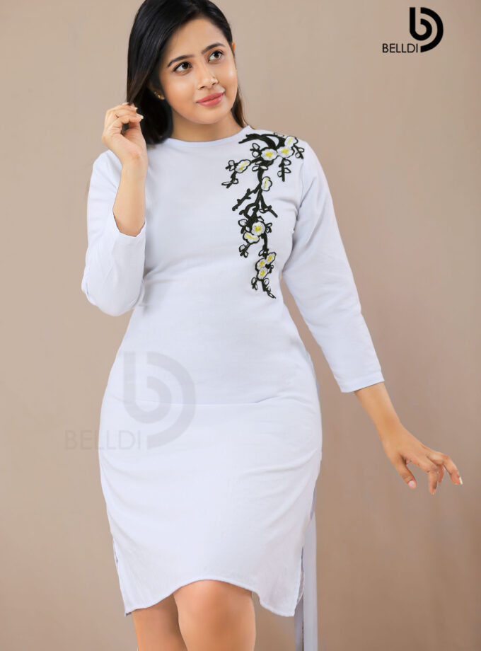 LONG SLEEVE A-LINE WHITE SHORT DRESS