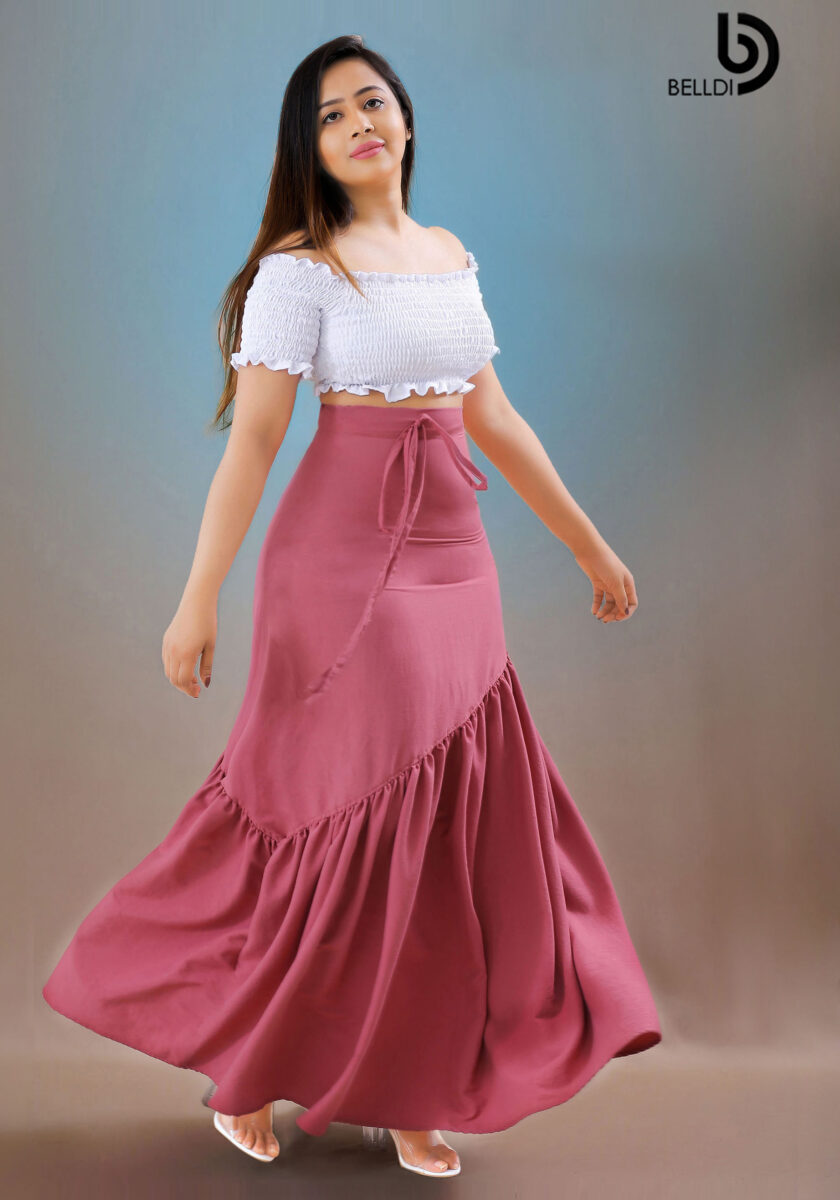 HIGH WAIST LONG PINK SKIRT