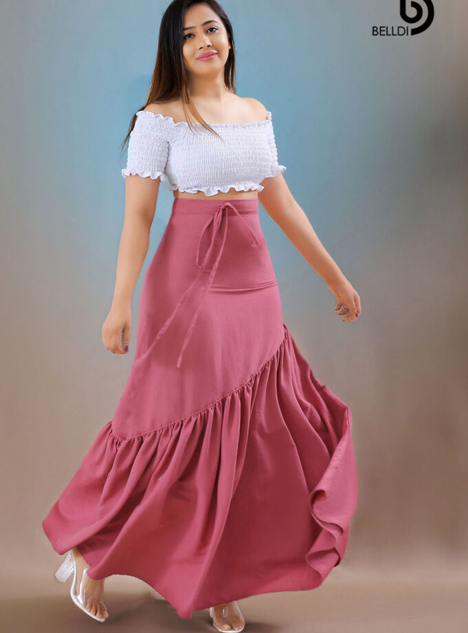 HIGH WAIST LONG PINK SKIRT