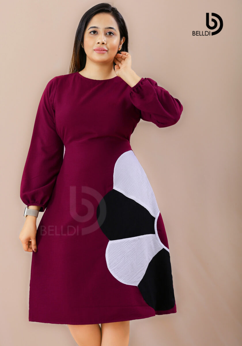 JEWEL NECK LONG SLEEVE SHORT DRESS