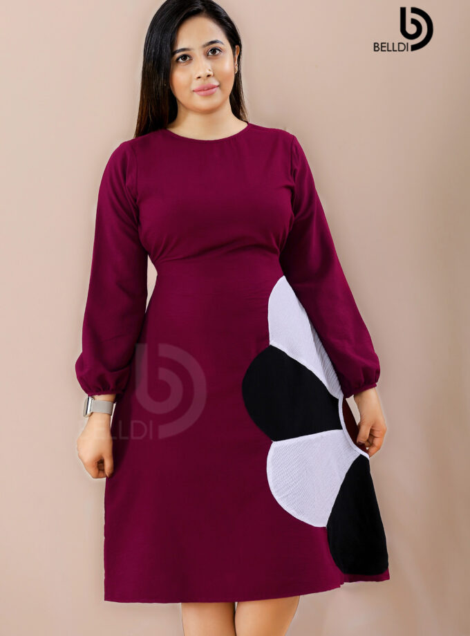 JEWEL NECK LONG SLEEVE SHORT DRESS