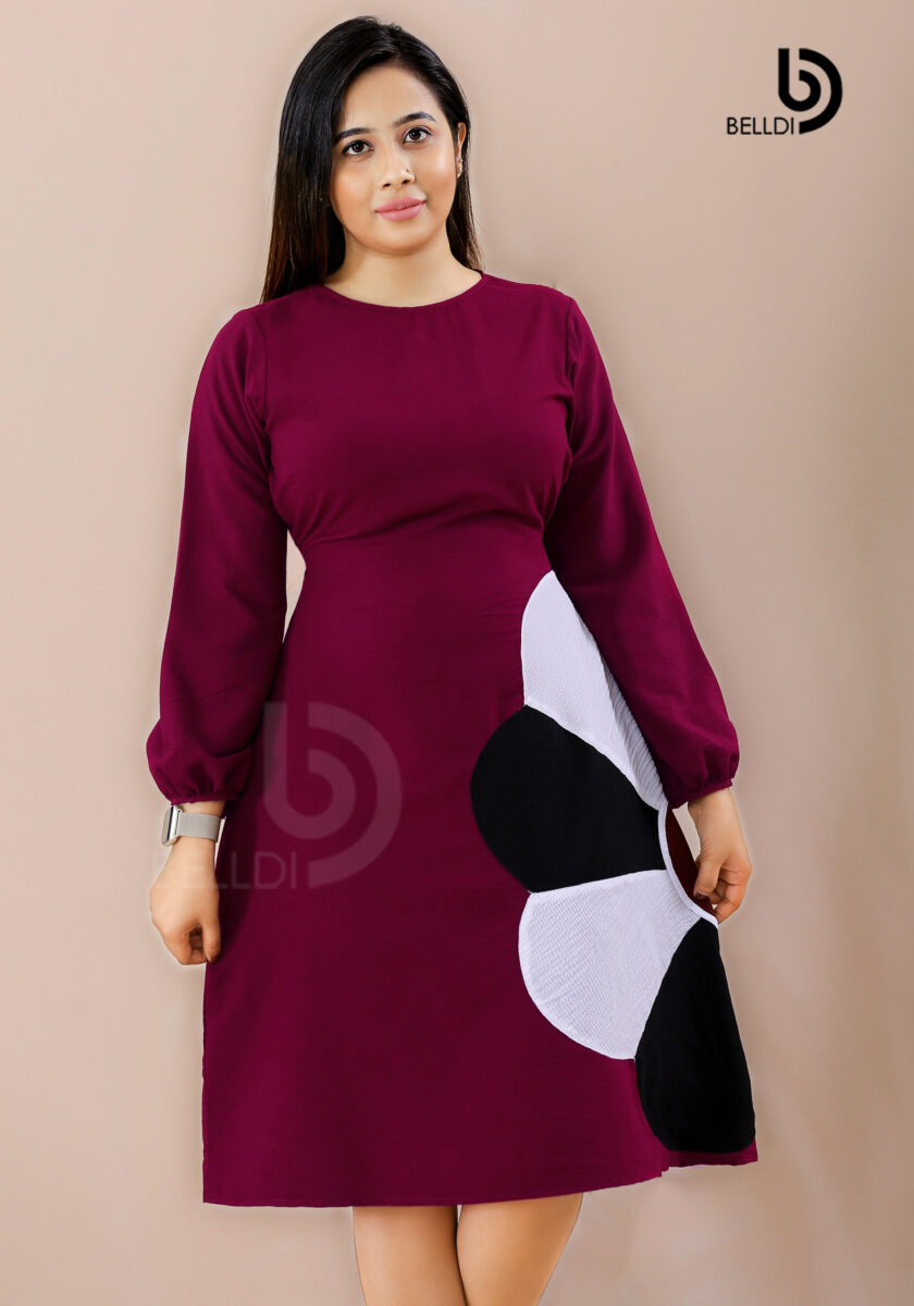 JEWEL NECK LONG SLEEVE SHORT DRESS - Image 2