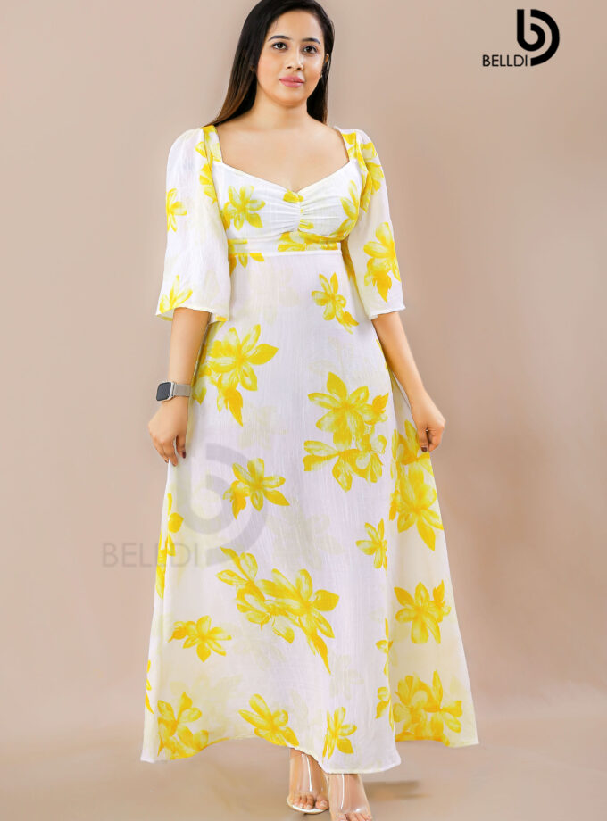 BELL SLEEVE FLORAL LONG DRESS