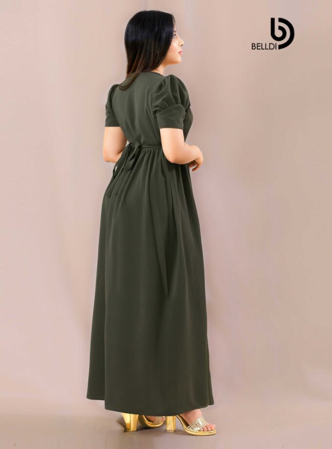 CROSS NECK SHORT SLEEVE LONG DRESS