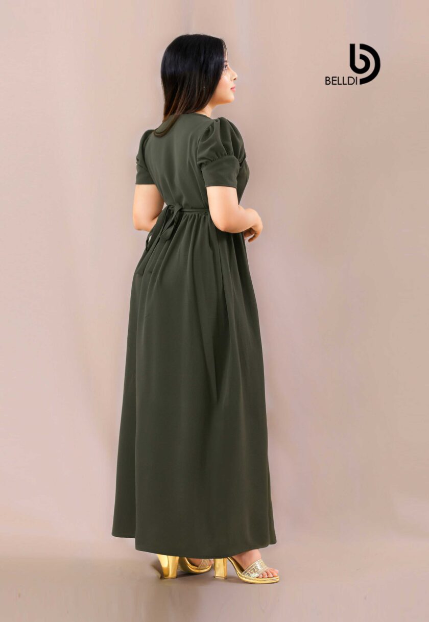 CROSS NECK  SHORT SLEEVE LONG DRESS - Image 2