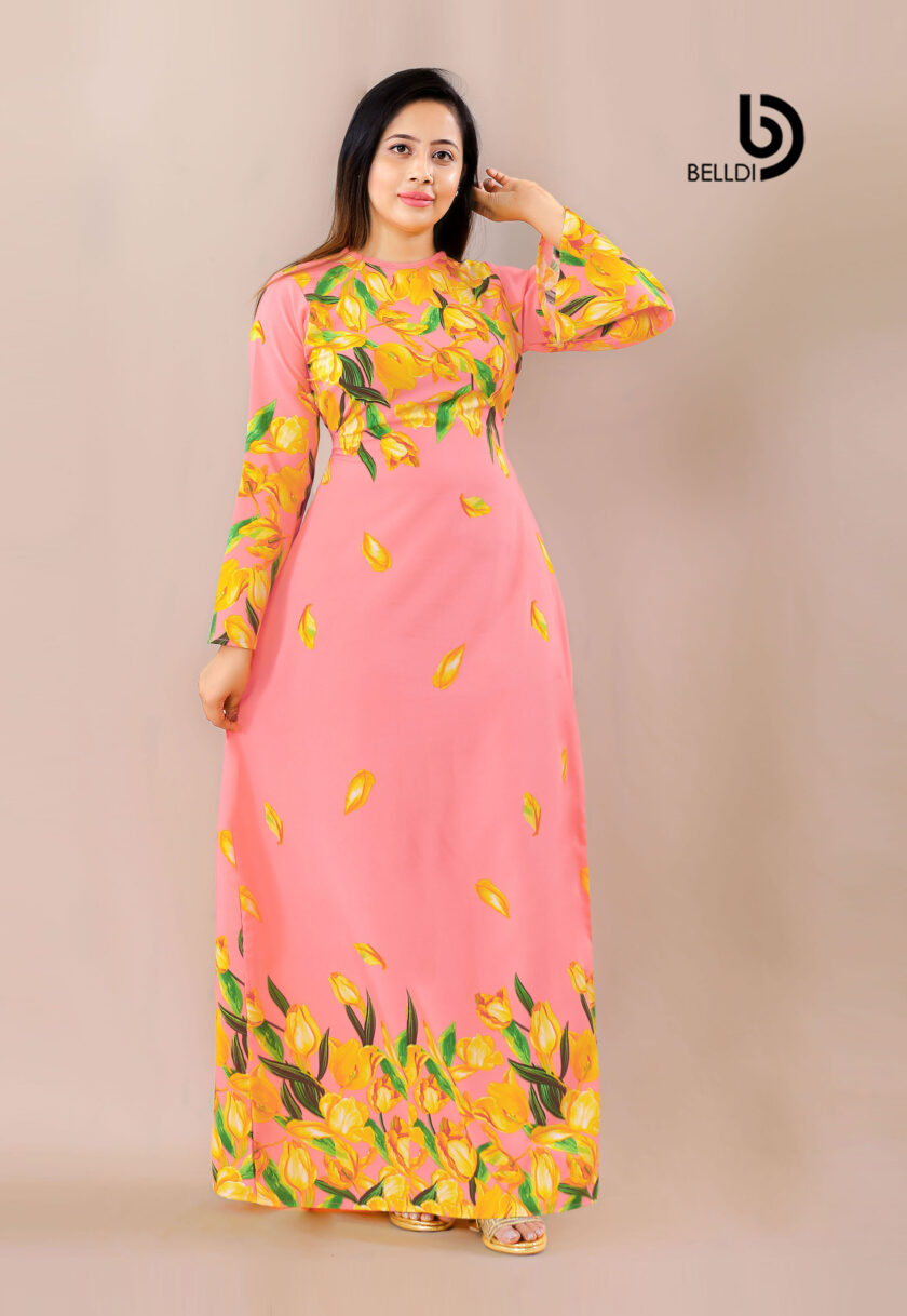 JEWEL NECK LONG SLEEVE FLORAL LONG DRESS - Image 2