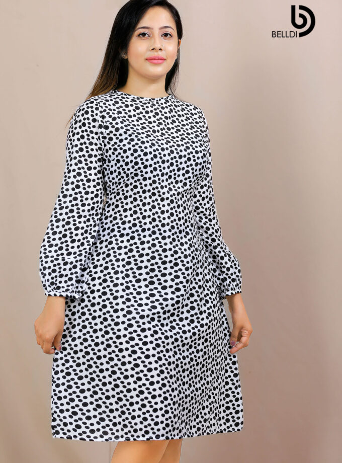 JEWEL NECK LONG SLEEVE SHORT DRESS