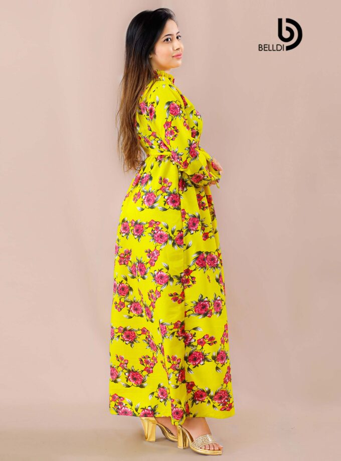 HIGH NECK LONG SLEEVE LONG FLORAL DRESS