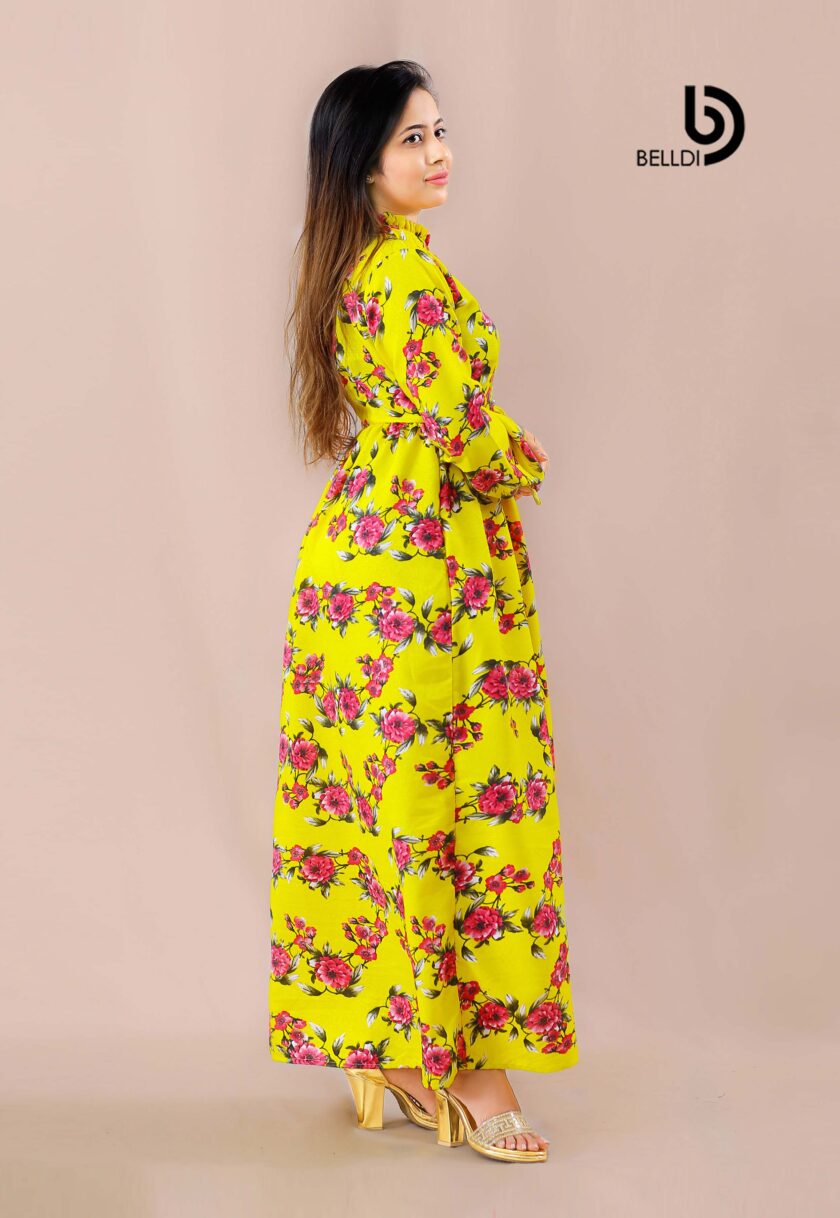 HIGH NECK LONG SLEEVE LONG FLORAL DRESS - Image 2