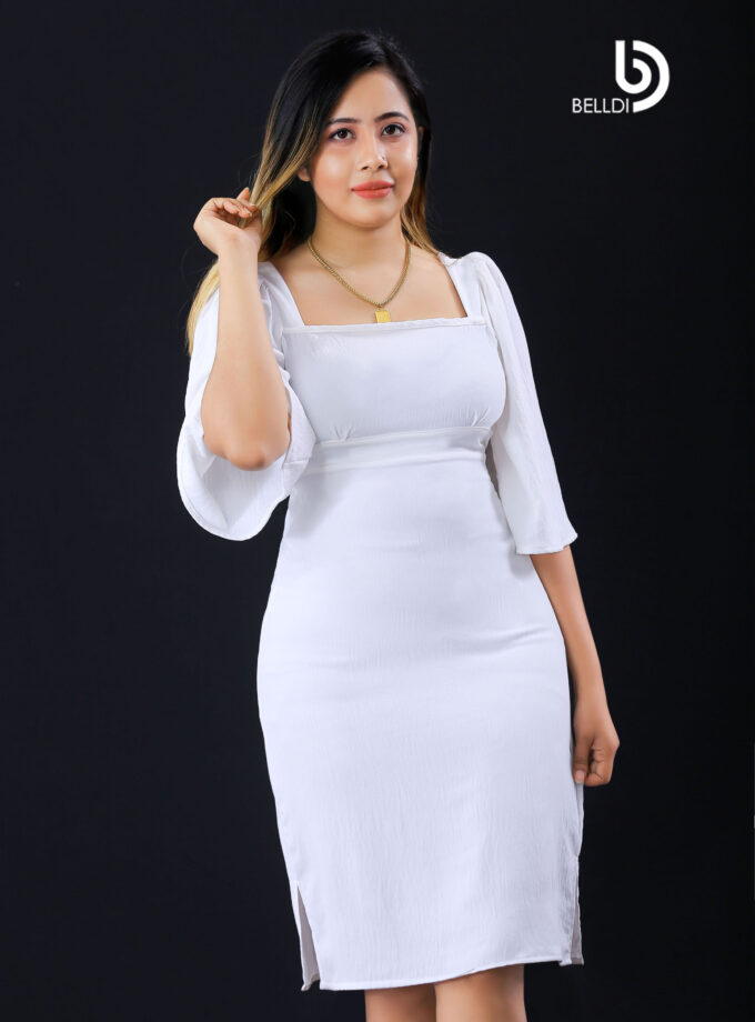 BELL SLEEVE WHITE SHORT FROCK