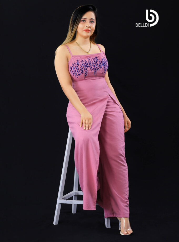 EMBROIDERED SPAGETTI STRAP LONG TOP WITH PALAZZO PANT