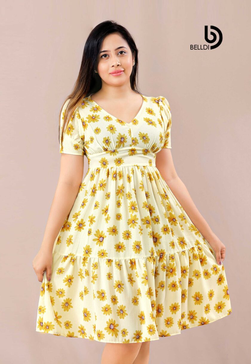 PUFF SLEEVE V-NECK FLORAL SHORT DRESS