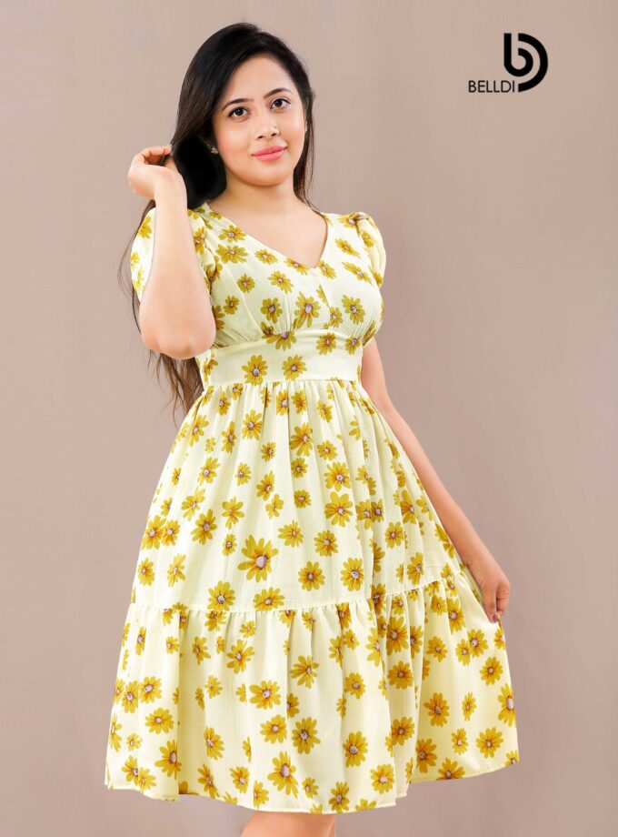 PUFF SLEEVE V-NECK FLORAL SHORT DRESS
