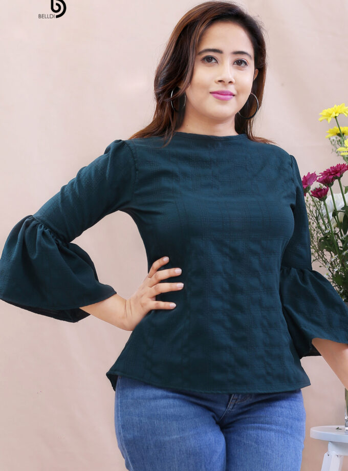 FRILL SLEEVE GREEN TOP