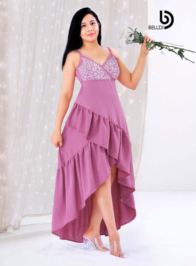 EMBROIDERED V NECK SPAGHETTI STRAPS MAXI DRESS