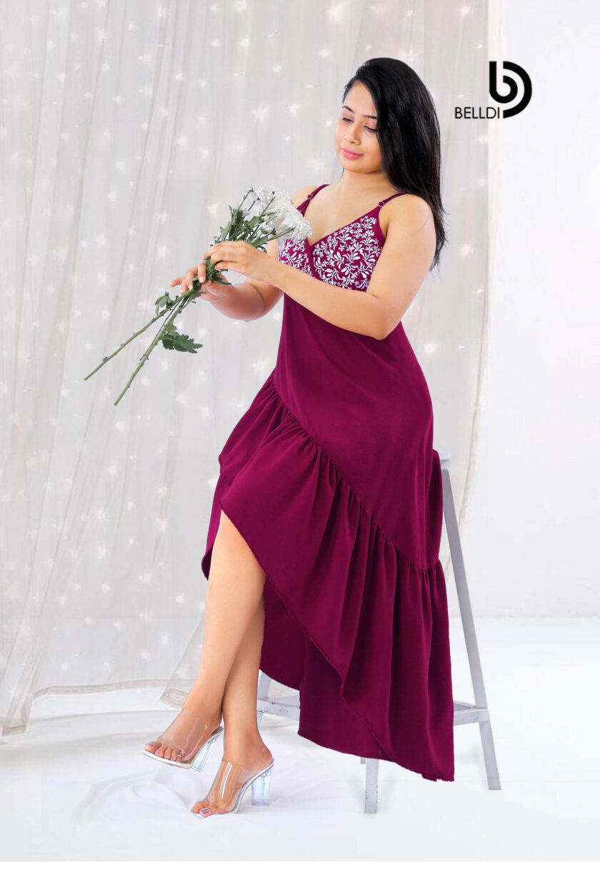 EMBROIDERED V NECK SPAGHETTI STRAPS MAXI DRESS