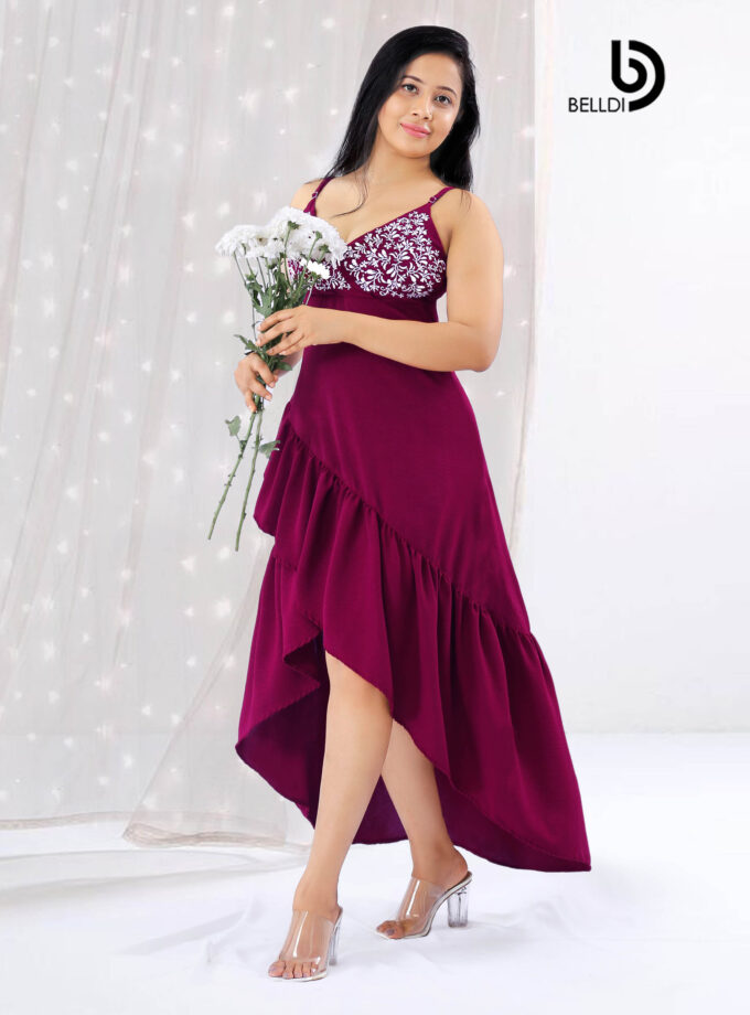 EMBROIDERED V NECK SPAGHETTI STRAPS MAXI DRESS
