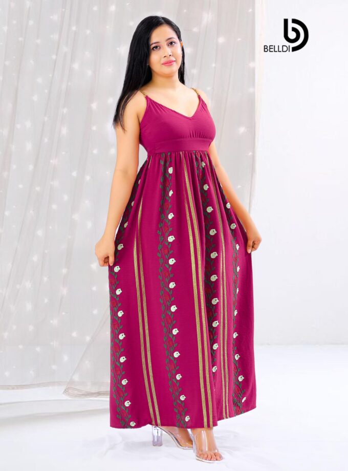 EMBROIDERED V NECK LONG DRESS