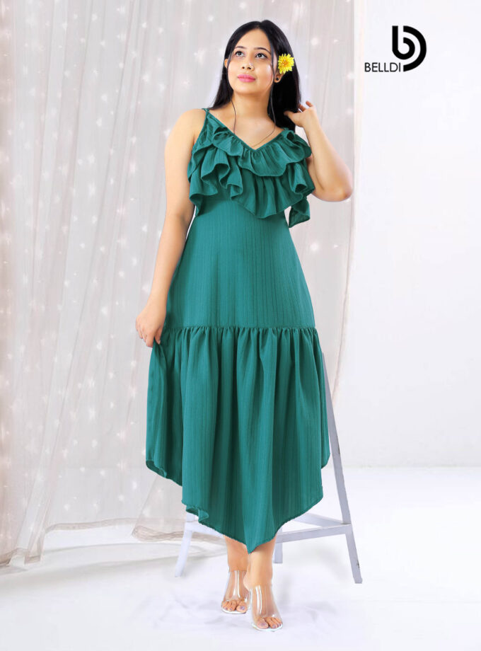 RUFFLE LAYERED SPAGHETTI STRAPS MAXI DRESS