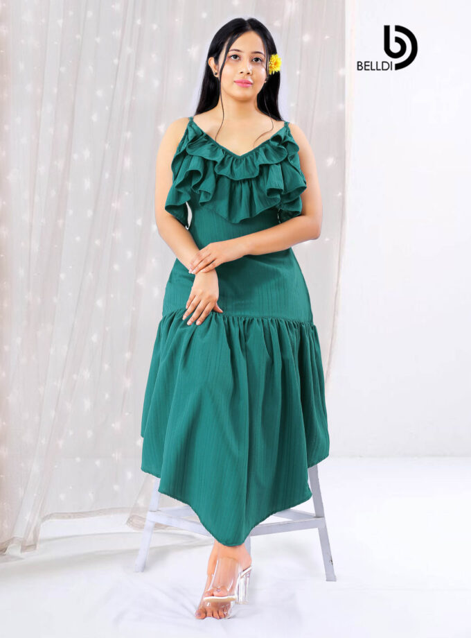 RUFFLE LAYERED SPAGHETTI STRAPS MAXI DRESS