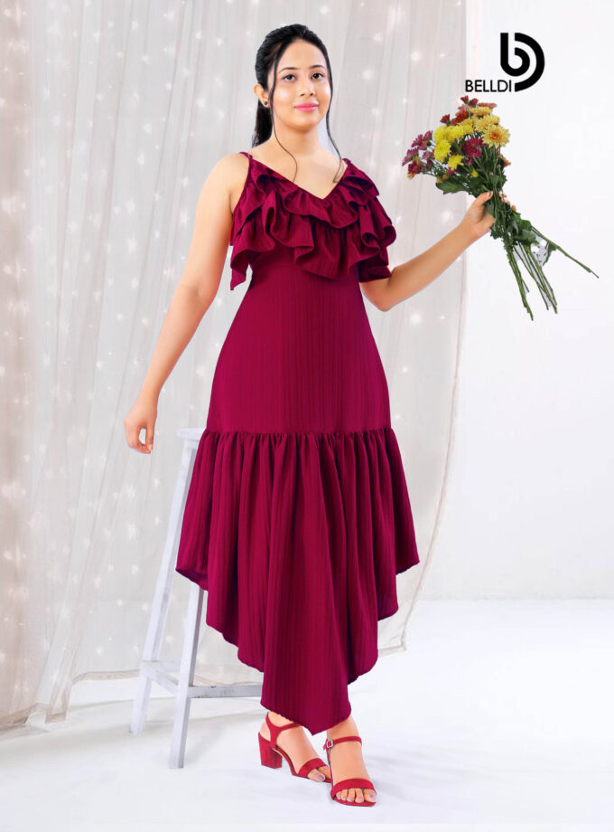 RUFFLE LAYERED SPAGHETTI STRAPS MAXI DRESS