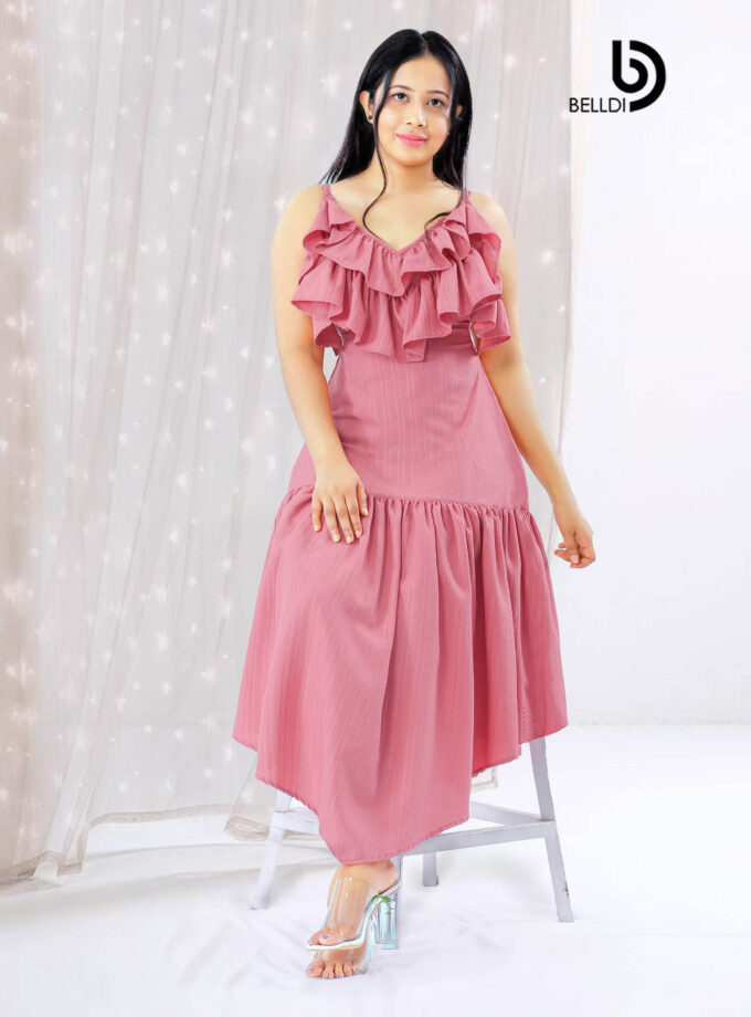 RUFFLE LAYERED SPAGHETTI STRAPS MAXI DRESS