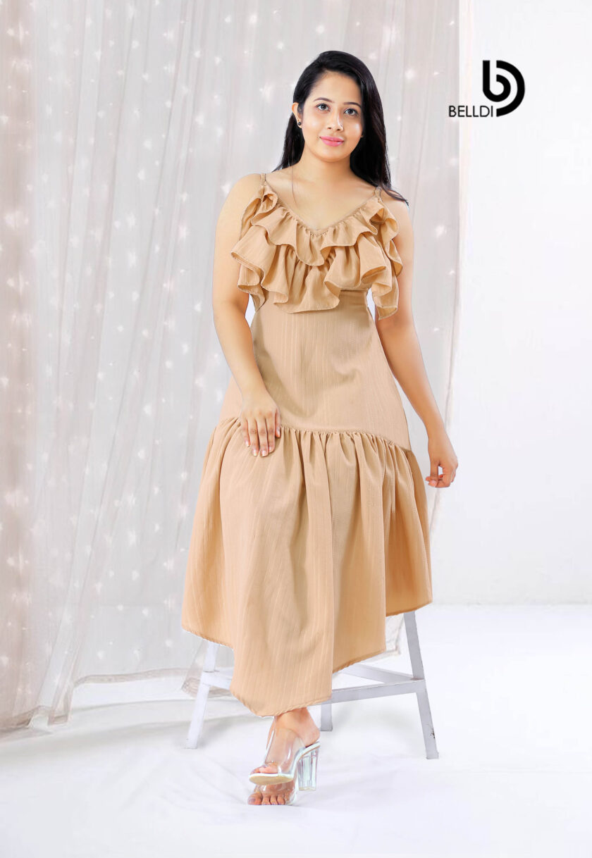 RUFFLE LAYERED SPAGHETTI  STRAPS  MAXI  DRESS