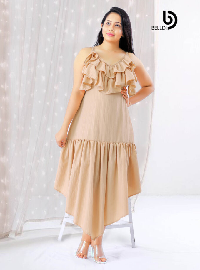 RUFFLE LAYERED SPAGHETTI STRAPS MAXI DRESS