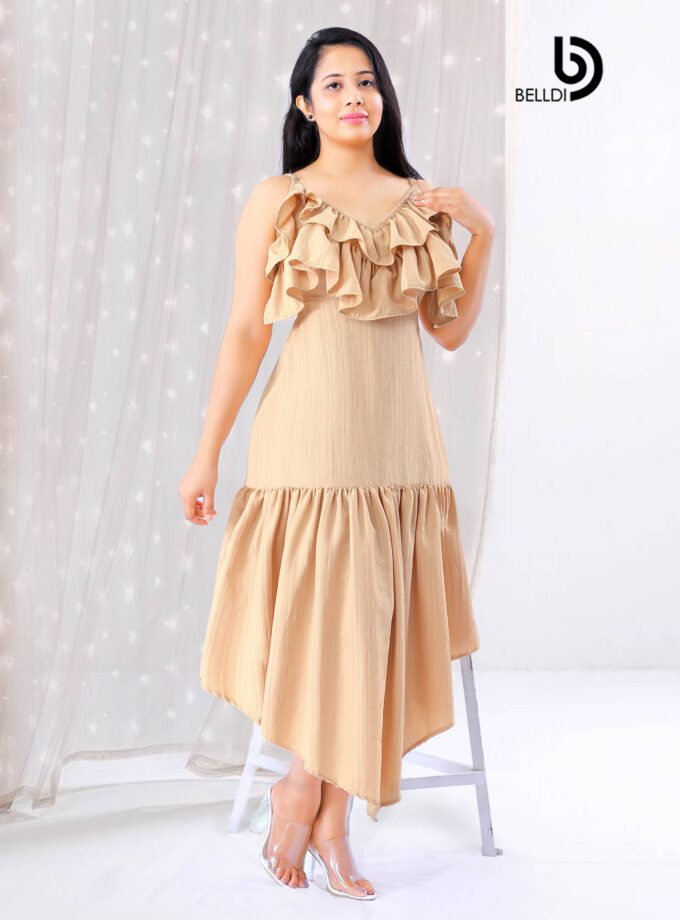 RUFFLE LAYERED SPAGHETTI STRAPS MAXI DRESS