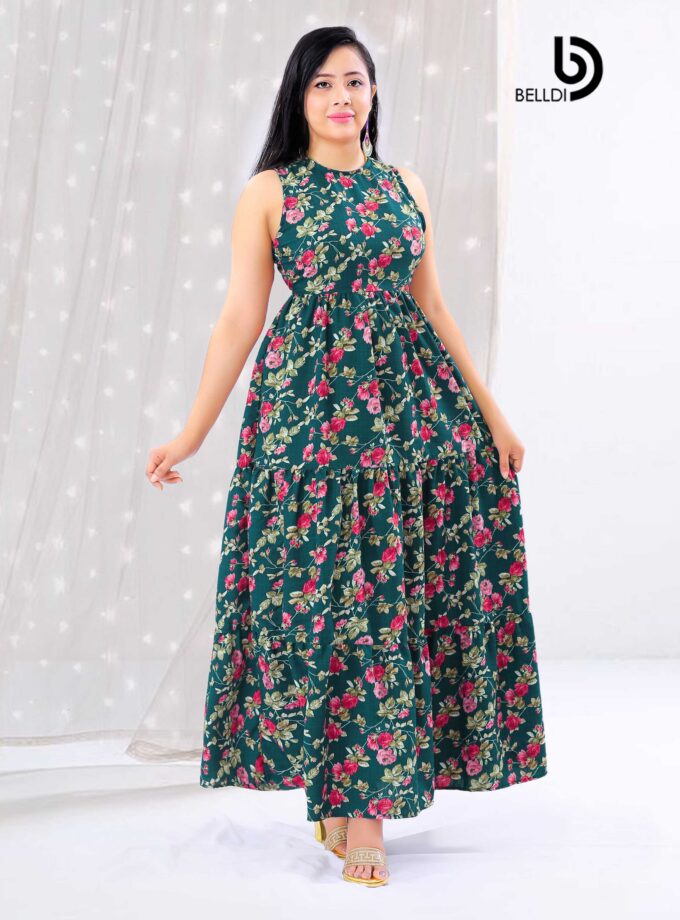 HIGH NECK SLEEVELESS FLORAL LONG DRESS