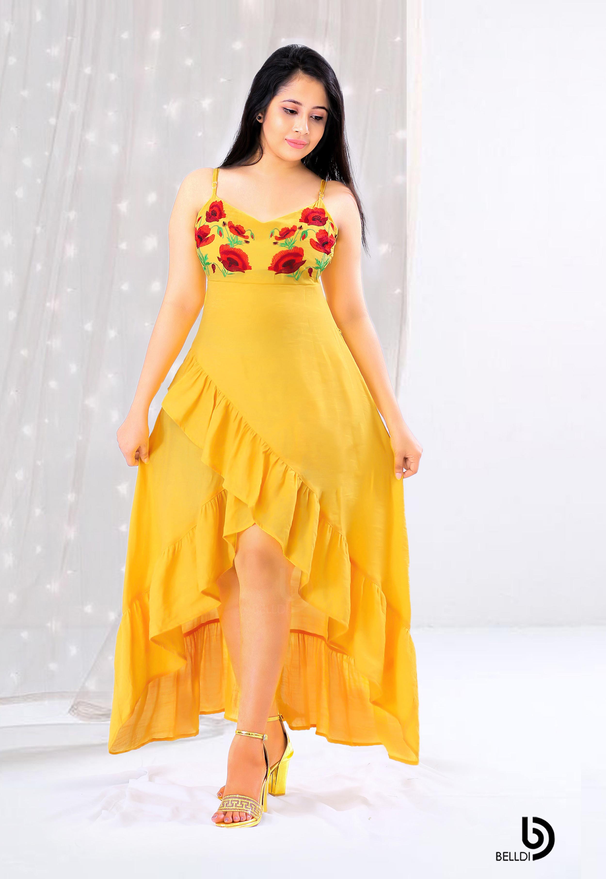 EMBROIDERED V NECK SPAGHETTI STRAPS MAXI DRESS