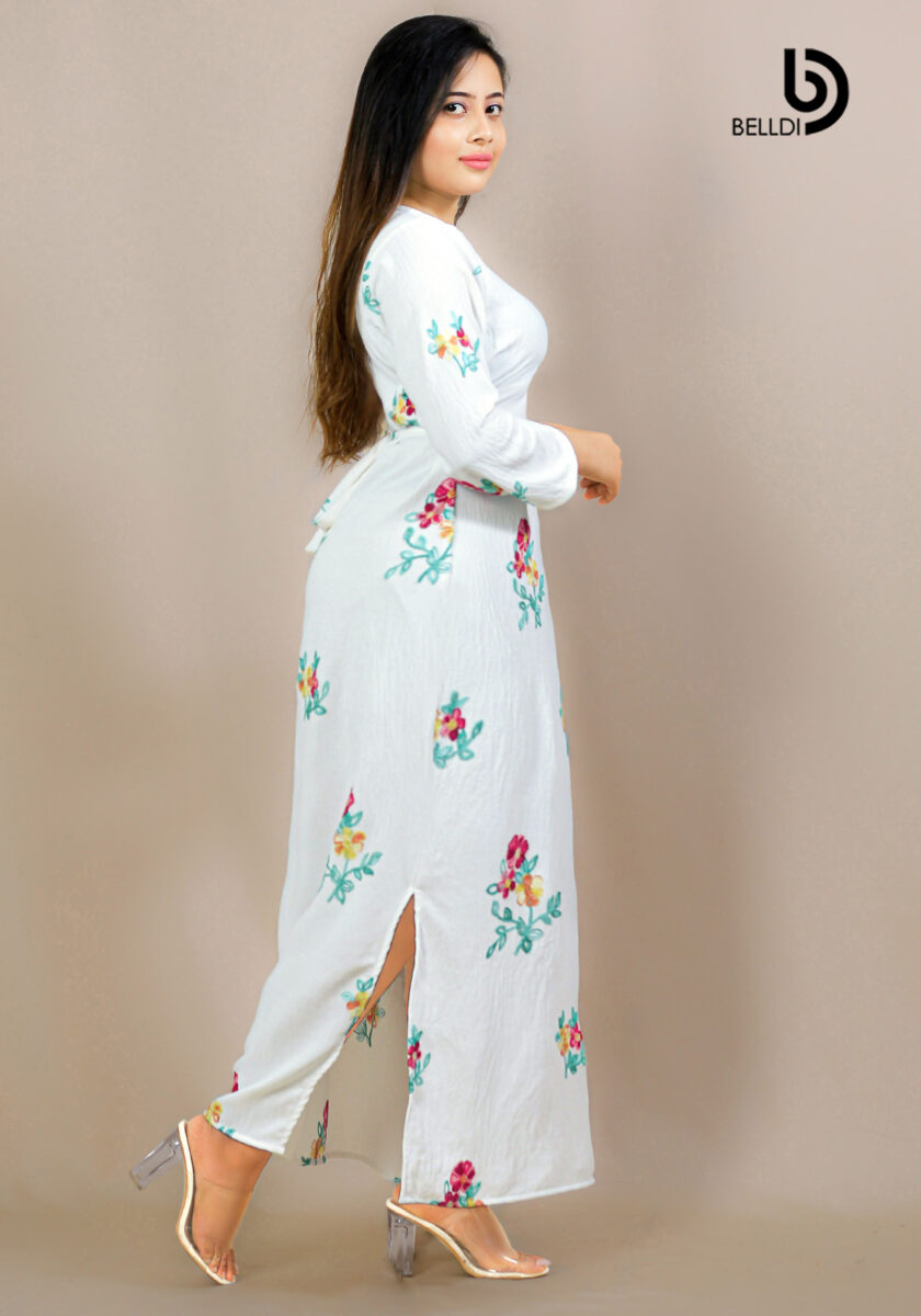 EMBROIDERED FLORAL JEWEL NECK LONG SLEEVE LONG DRESS - Image 2
