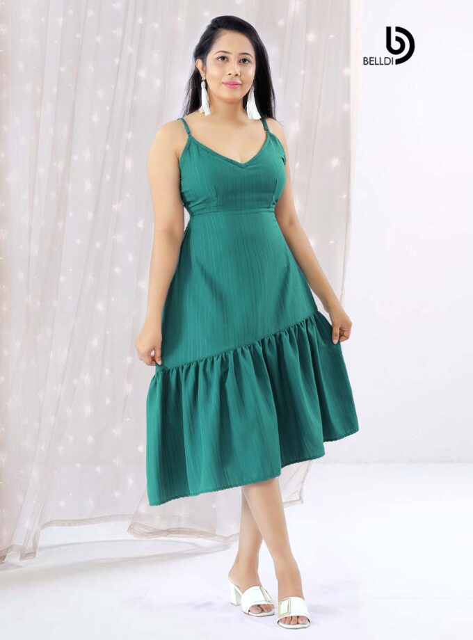V-NECK SPAGHETTI STRAPS MIDI DRESS