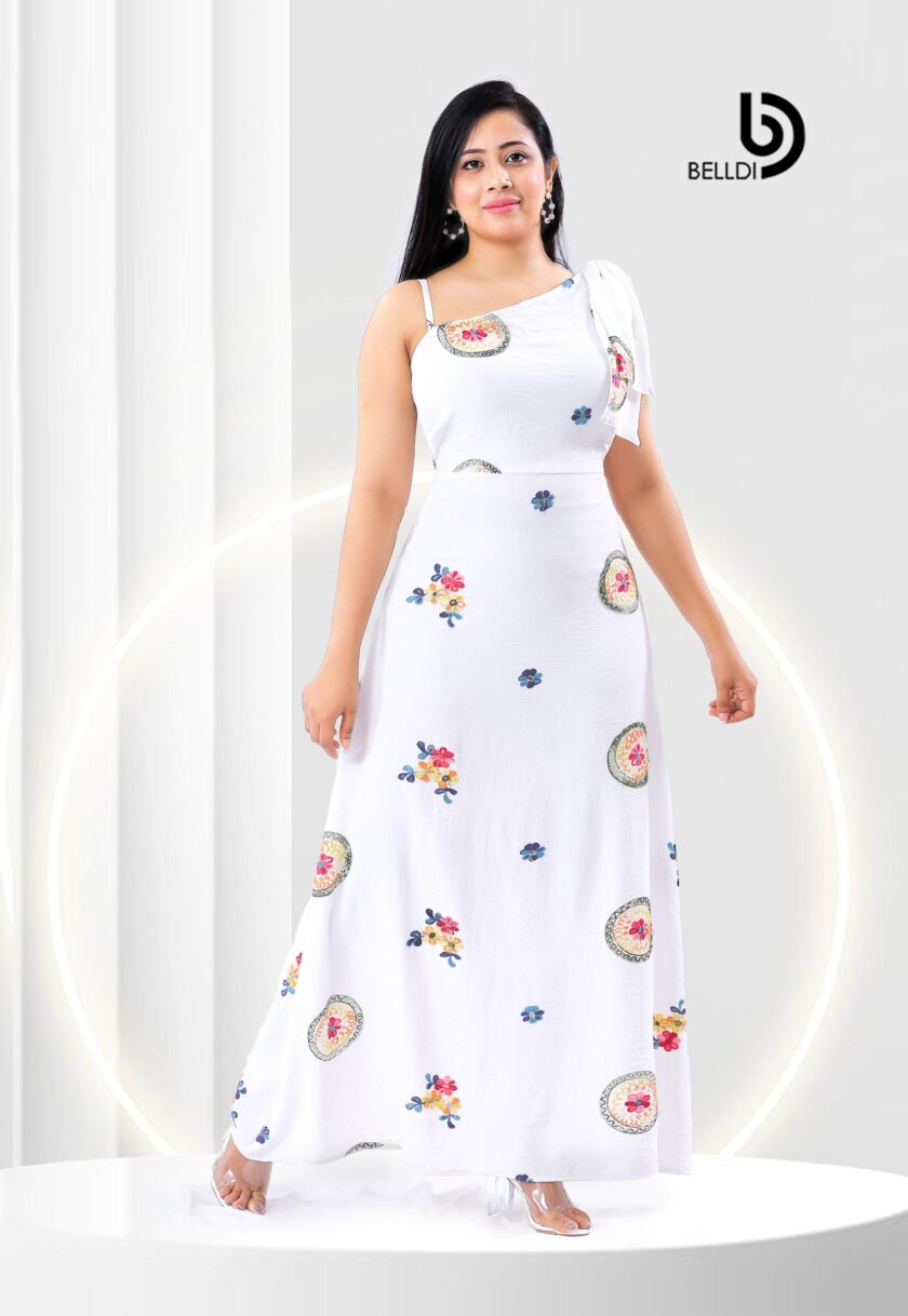 ONE SHOULDER FLORAL WHITE LONG DRESS - Image 2