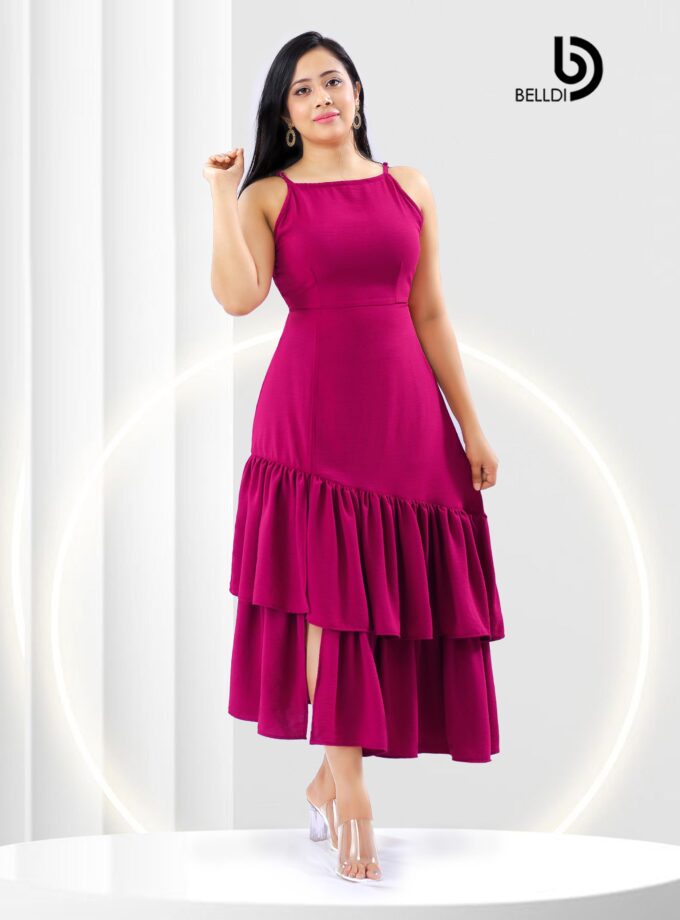 SQUARE NECK SPAGETTI STRAPS SIDE SPLIT LONG DRESS