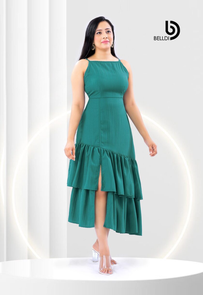 SQUARE NECK SPAGETTI STRAPS SIDE SPLIT LONG DRESS