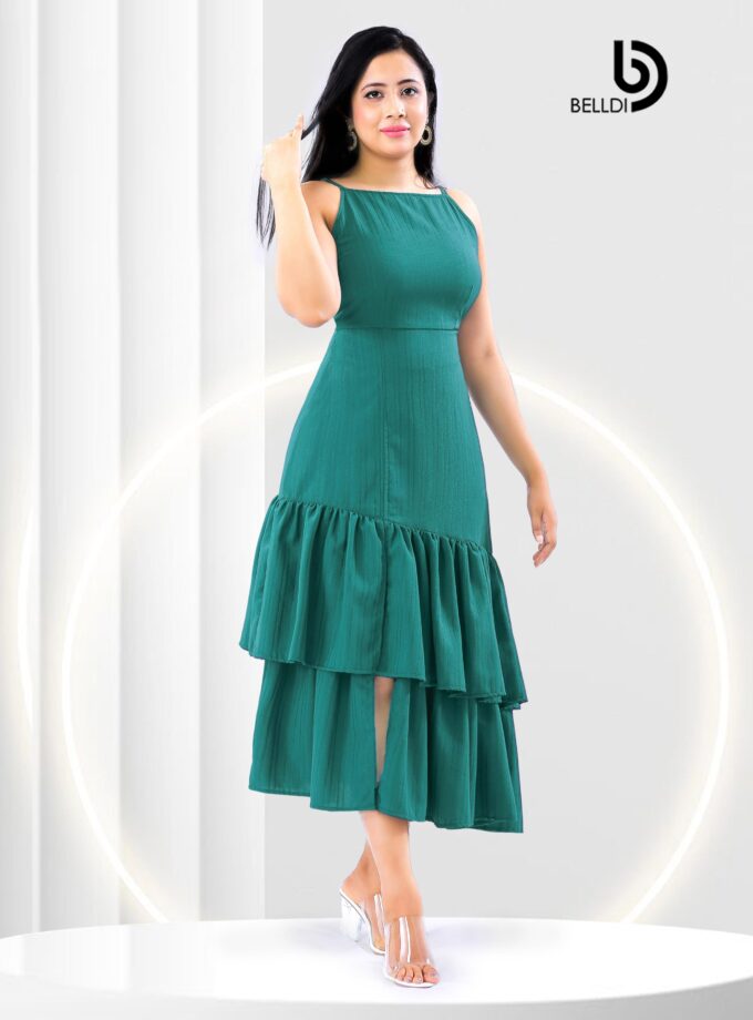 SQUARE NECK SPAGETTI STRAPS SIDE SPLIT LONG DRESS