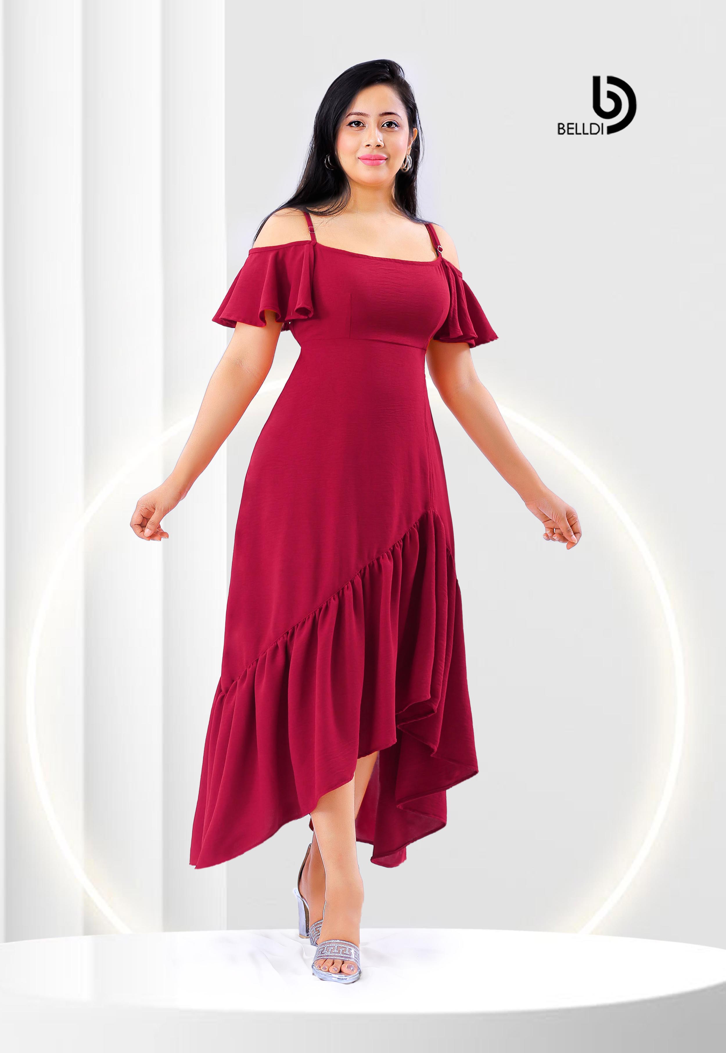COLD SHOULDER SQUARE NECK LONG DRESS
