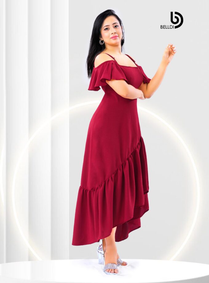 COLD SHOULDER SQUARE NECK LONG DRESS