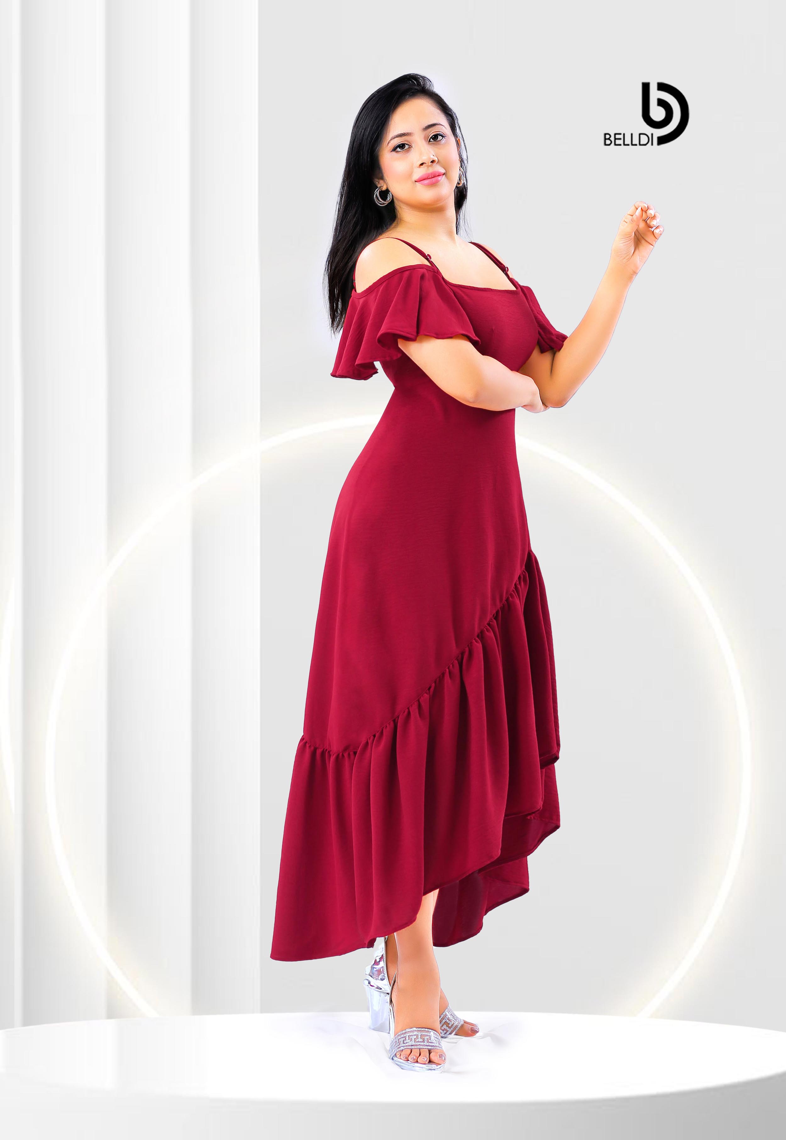 COLD SHOULDER SQUARE NECK LONG DRESS - Image 2
