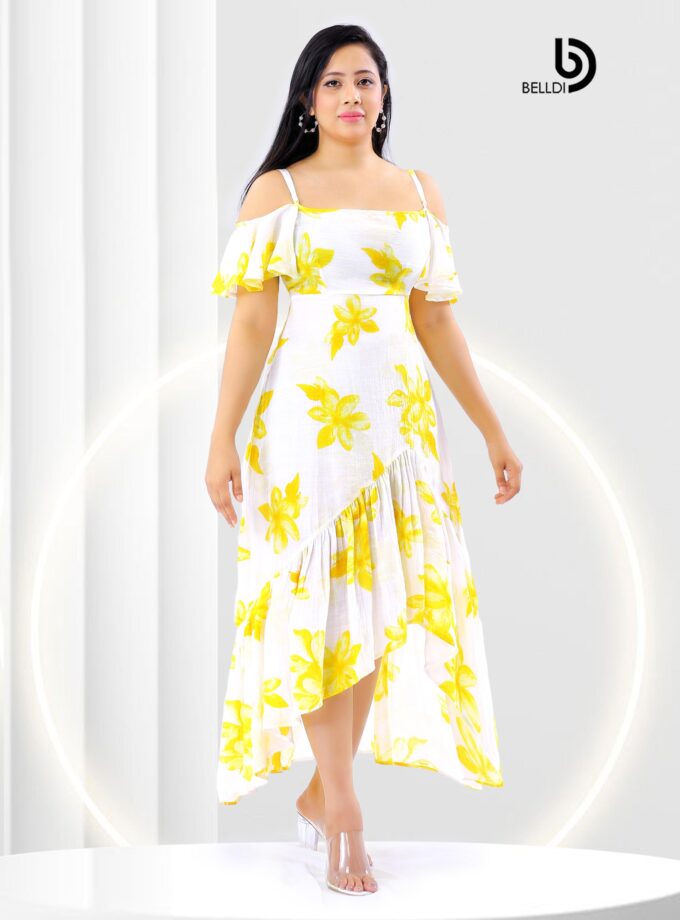 COLD SHOULDER SQUARE NECK FLORAL LONG DRESS
